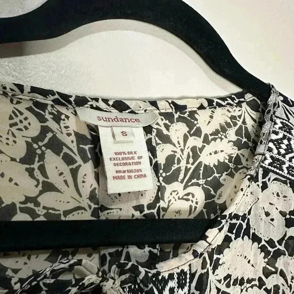 Sundance Womens Size Small Black/Beige Floral Silk Long Sleeve Boho Top - Picture 8 of 9